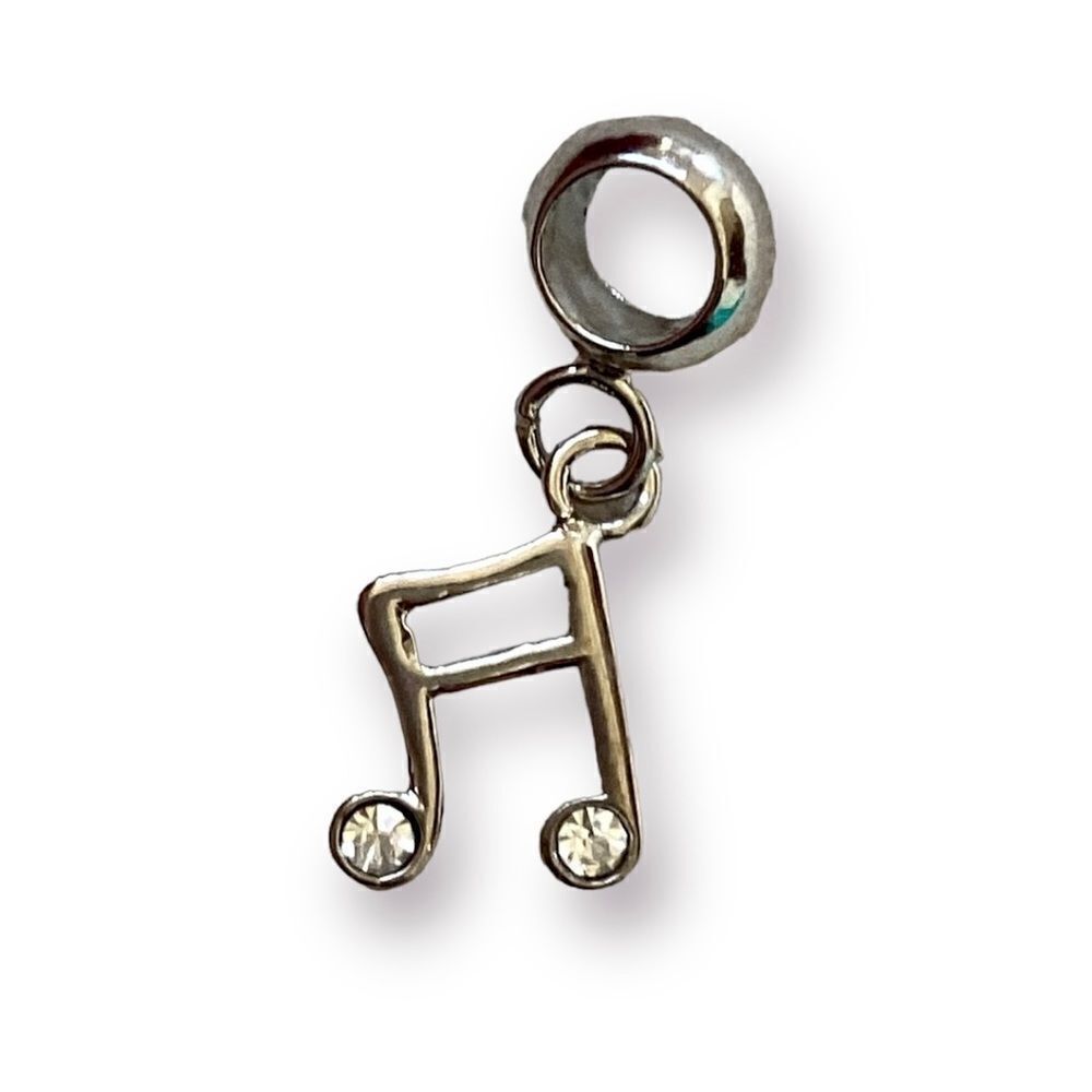 Music Note Rhinestone Silver Charm